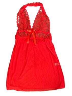 Penthouse lingerie bright red sexy lace halter top night gown chemise size s/m
